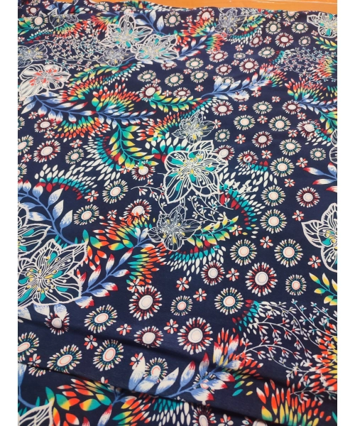 Granatowa elastyczna dzianina z fantazyjnym wzorem